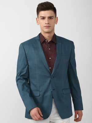 VAN HEUSEN Checkered Single Breasted Formal Men Blazer(Blue)