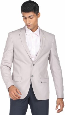 AD by Arvind Solid Single Breasted Formal Men Blazer(Grey)