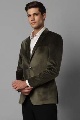 LOUIS PHILIPPE Solid Single Breasted Party Men Blazer(Green)