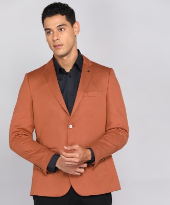 VAN HEUSEN Self Design Single Breasted Formal Men Blazer(Orange)