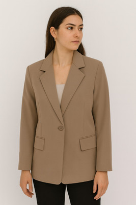 Aaromcollection Solid Single Breasted Casual, Formal, Lounge Wear, Festive Women Blazer(Beige)
