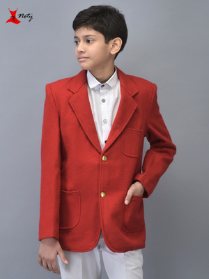 Noty Solid Single Breasted Casual Boys & Girls Blazer(Red)