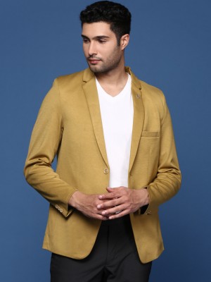 Showoff Solid Single Breasted Formal Men Blazer(Yellow)