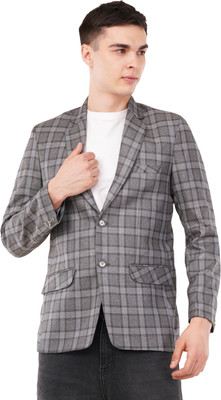 Pathos Style Checkered Single Breasted Casual Men Blazer(Grey)