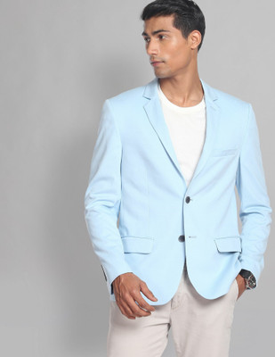AD by Arvind Solid Single Breasted Formal Men Blazer(Blue)