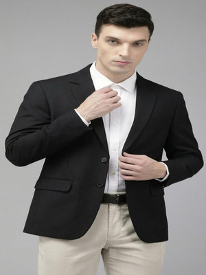 MOONXS Solid Single Breasted Formal Men Blazer(Black)