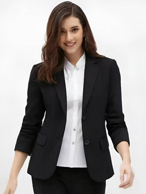 Bombshell Solid Single Breasted Formal Women Blazer(Black)