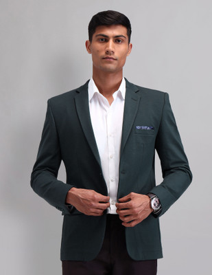 AD by Arvind Solid Single Breasted Formal Men Blazer(Green)