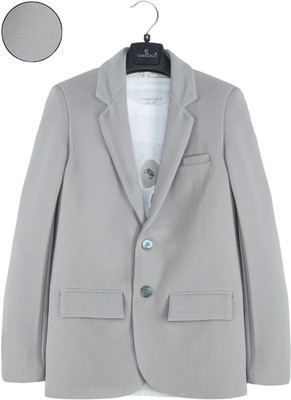Charchit Solid Single Breasted Party Boys Blazer(Grey)