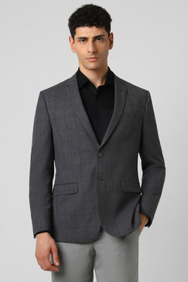 VAN HEUSEN Checkered Single Breasted Formal Men Blazer(Grey)