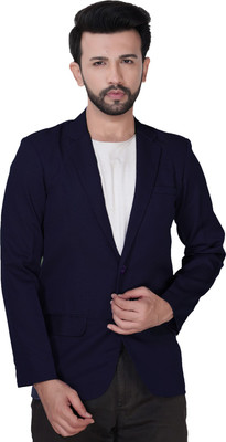 Abc Garments Solid Single Breasted Casual Men Blazer(Dark Blue)
