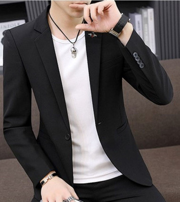 TRULYFAB Solid Single Breasted Party, Wedding Men Blazer(Black)