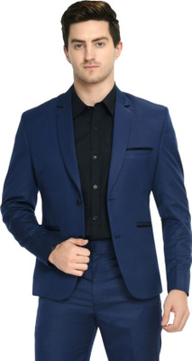 TRULYFEB Solid Single Breasted Formal Men Blazer(Dark Blue)