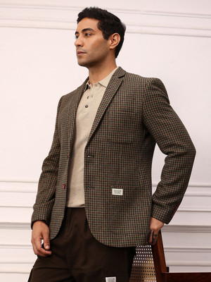 Mr Bowerbird Self Design Single Breasted Casual Men Blazer(Brown)