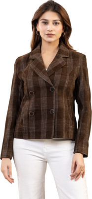 TWENTY ME Checkered Single Breasted Casual Women Blazer(Brown)