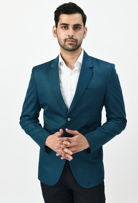 TRULYFEB Solid Single Breasted Formal Men Blazer(Dark Green)
