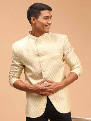 VASTRAMAY Checkered Single Breasted Festive Men Blazer(White)