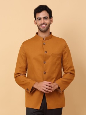 kraft india Solid Bandhgala Festive & Wedding Men Blazer(Yellow)