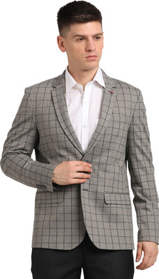 TURTLE Checkered Single Breasted Casual Men Blazer(Grey)