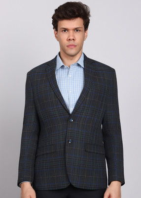 PARK AVENUE Checkered Single Breasted Formal Men Blazer(Blue)