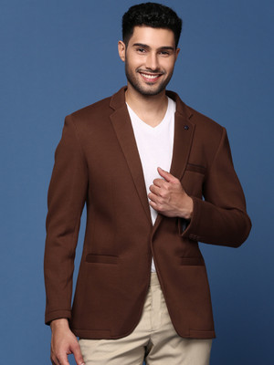 SHOWOFFFF Solid Single Breasted Formal Men Blazer(Brown)