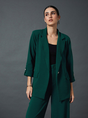 SASSAFRAS Solid Single Breasted Formal Women Blazer(Green)