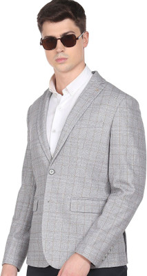 ARROW Checkered Single Breasted Formal Men Blazer(Grey)