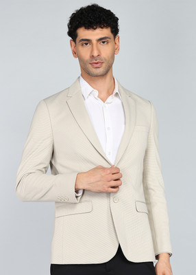 PETER ENGLAND Solid Tuxedo Style Formal Men Blazer(Beige)