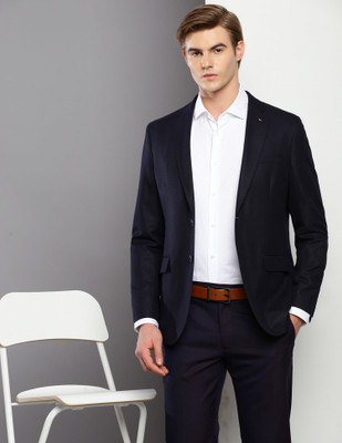 TOMMY HILFIGER Solid Single Breasted Formal Men Blazer(Blue)