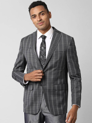 PETER ENGLAND Checkered Single Breasted Formal Men Blazer(Grey)