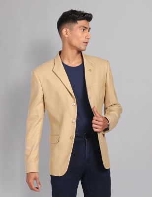 AD by Arvind Solid Single Breasted Formal Men Blazer(Beige)