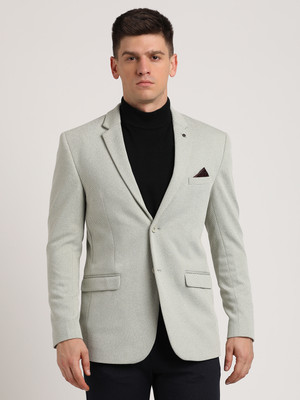 TURTLE Solid Single Breasted Casual Men Blazer(Grey)