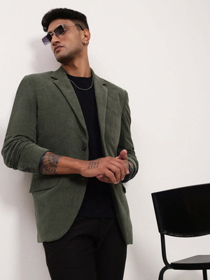 SHOWOFFFF Solid Single Breasted Casual Men Blazer(Green)