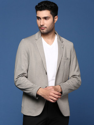 SHOWOFFFF Solid Single Breasted Formal Men Blazer(Grey)