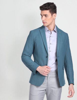 ARROW Solid Single Breasted Formal Men Blazer(Green)