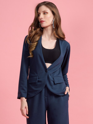 Kiwwi by Kirti Solid Single Breasted Formal Women Blazer(Blue)