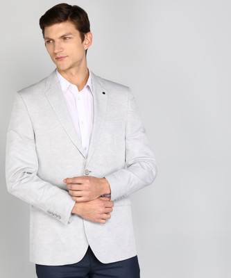 VAN HEUSEN Solid Single Breasted Formal Men Blazer(Grey)