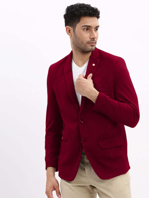 SHOWOFFFF Solid Single Breasted Casual Men Blazer(Maroon)