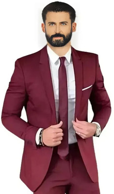 Fijuca Fashion Solid Single Breasted Casual, Formal, Party, Festive & Wedding Men Blazer(Maroon)