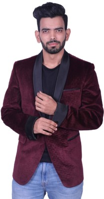 Ninecolours Solid Single Breasted Festive & Wedding Men Blazer(Maroon)