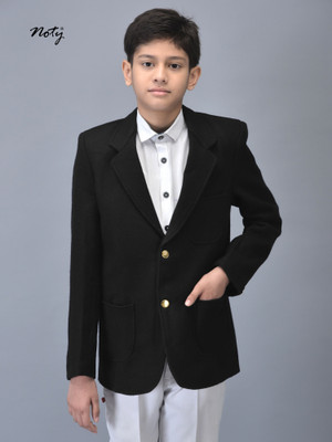 Noty Solid Single Breasted Casual Boys & Girls Blazer(Black)