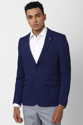 VAN HEUSEN Self Design Single Breasted Formal Men Blazer(Dark Blue)