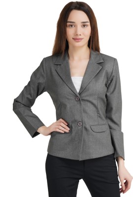 YELLOW PINE Solid Single Breasted Formal Women Blazer(Grey)
