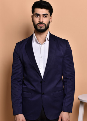 PRINT CULTR Solid Single Breasted Formal Men Blazer(Dark Blue)