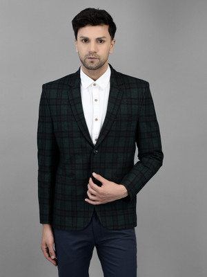 Canary London Checkered Single Breasted Casual Men Blazer(Green)