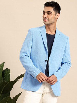 Mast & Harbour Solid Single Breasted Formal Men Blazer(Blue)