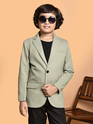 PRINT CULTR Solid Single Breasted Party Boys Blazer(Grey)