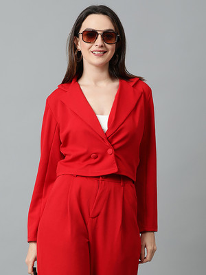 KOTTY Checkered Single Breasted Casual Women Blazer(Red)