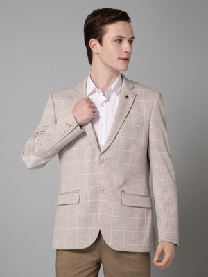 CANTABIL Checkered Single Breasted Casual Men Blazer(Beige)