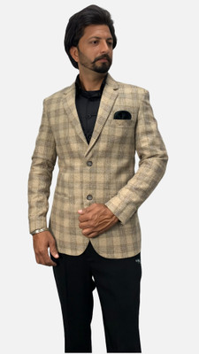 gargian master cut Printed Single Breasted Wedding Men Blazer(Gold)